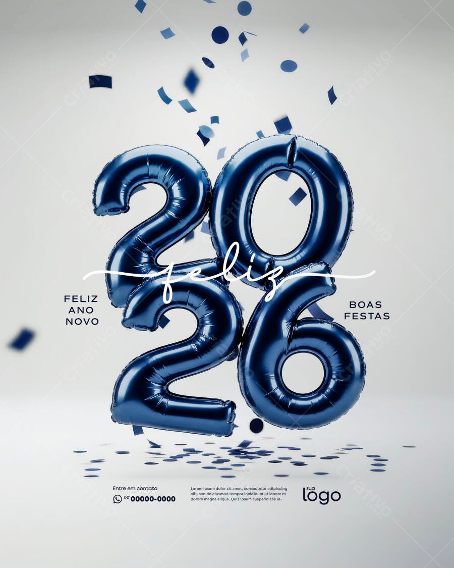 Post de Ano Novo 2026 e Boas Festas PSD Editável