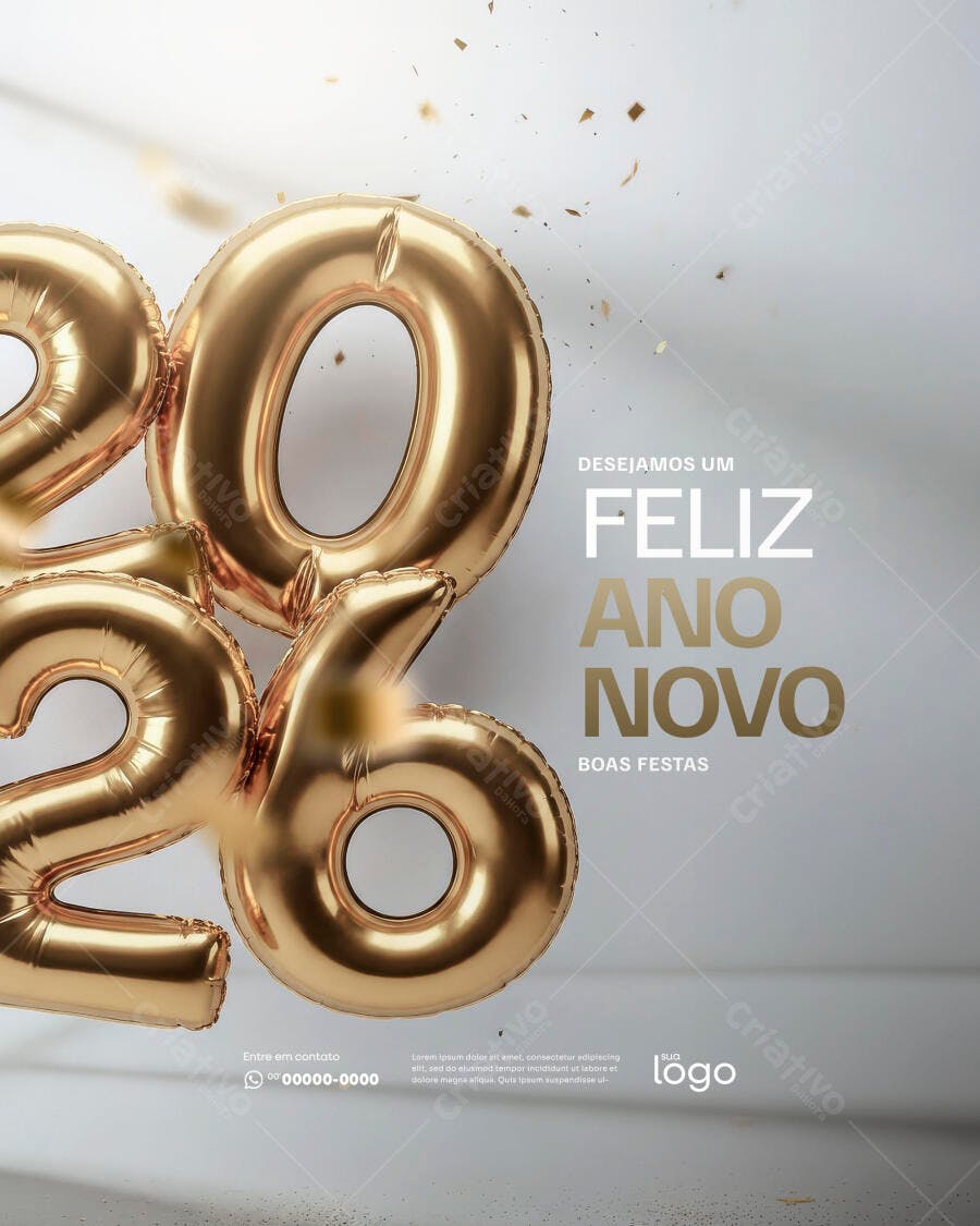Post Redes Sociais Feliz Ano Novo 2026 PSD Editável