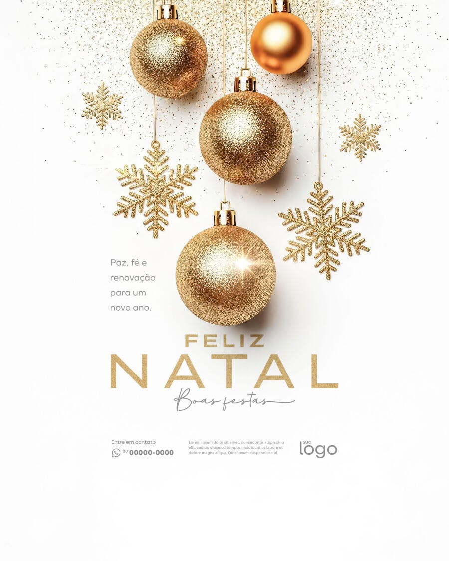 Post para Redes Sociais Feliz Natal e Ano Novo Dourado PSD Editável