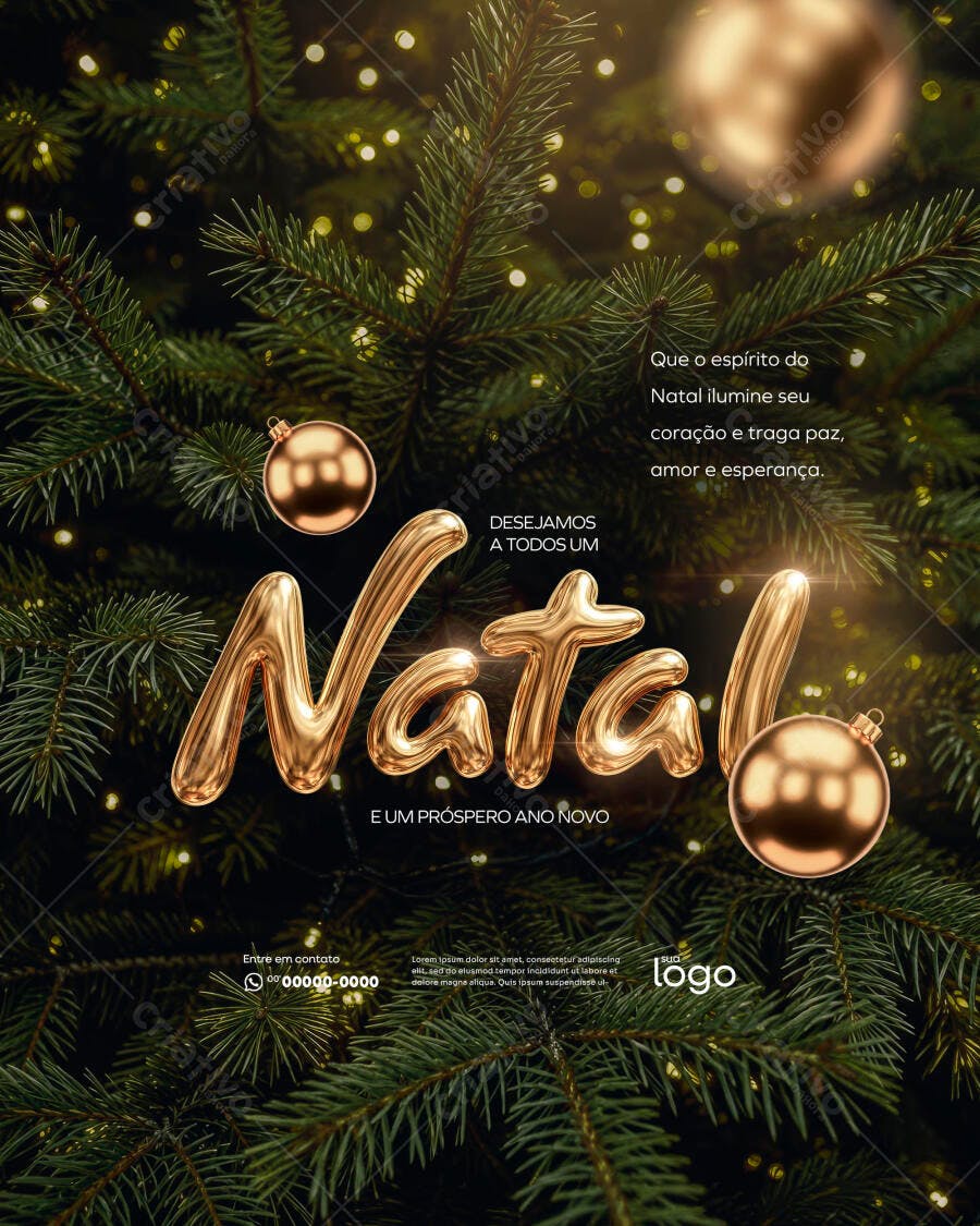 Flyer Natal e Ano Novo Dourado PSD Editável