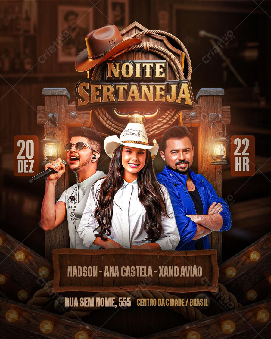 Flyer Noite Sertaneja com Ana Castela e Convidados PSD Editável