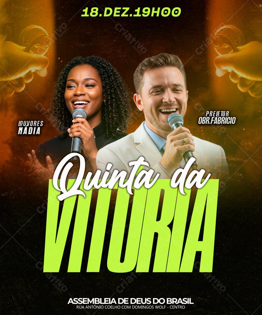 Flyer de Culto Evangélico para Quinta da Vitória PSD Editável
