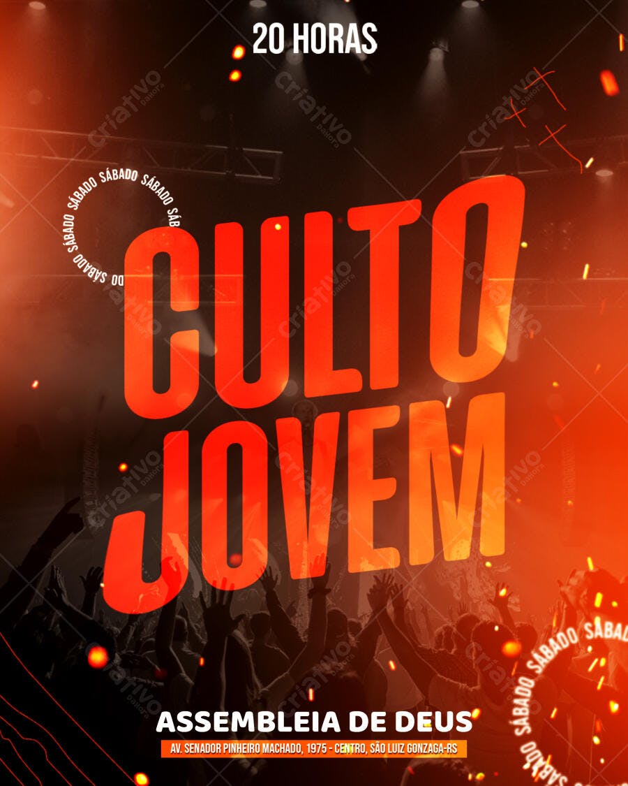 Flyer para Culto Jovem Sábado 20h Assembleia de Deus PSD Editável