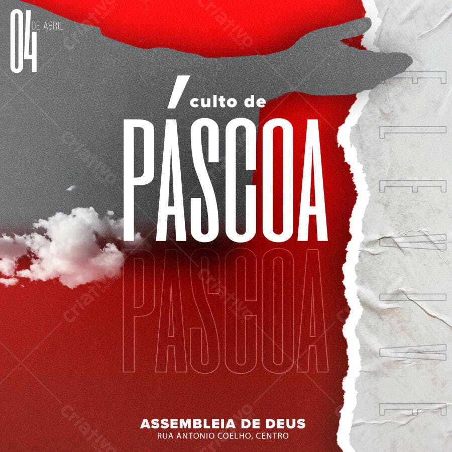 Flyer Culto de Páscoa Assembleia de Deus PSD Editável