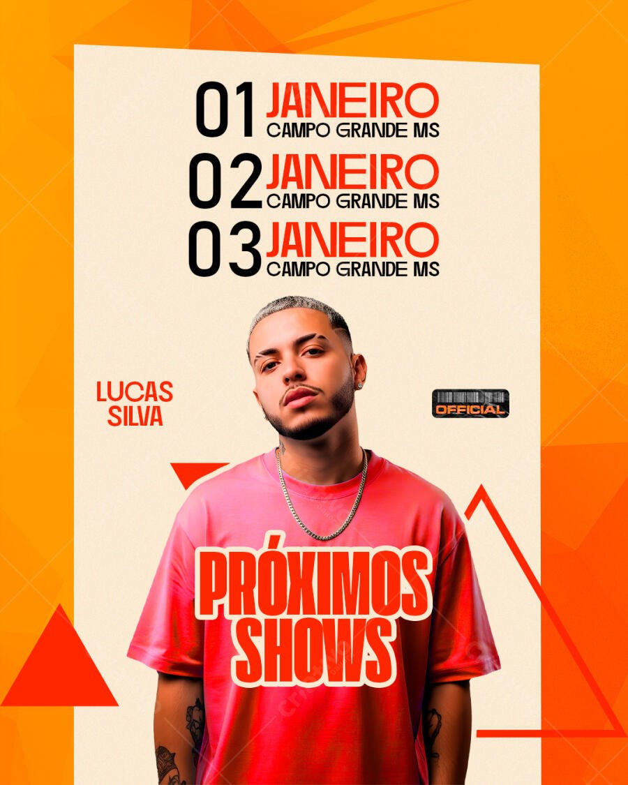 Flyer Próximos Shows Lucas Silva Campo Grande MS PSD Editável
