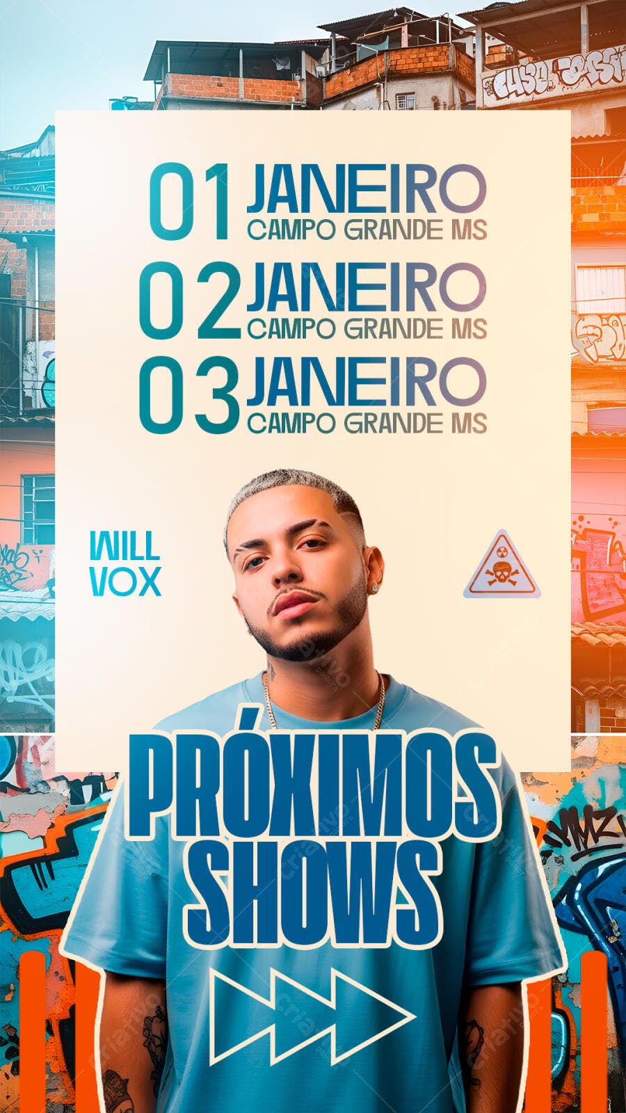 Flyer Próximos Shows Will Vox Janeiro Campo Grande MS PSD Editável