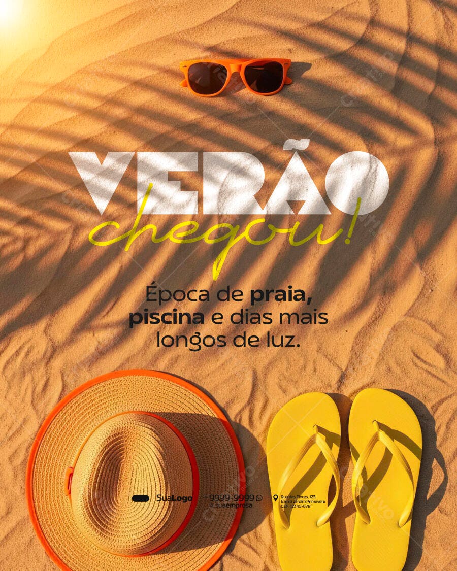 Flyer Verão Chegou Praia Sol PSD Editável