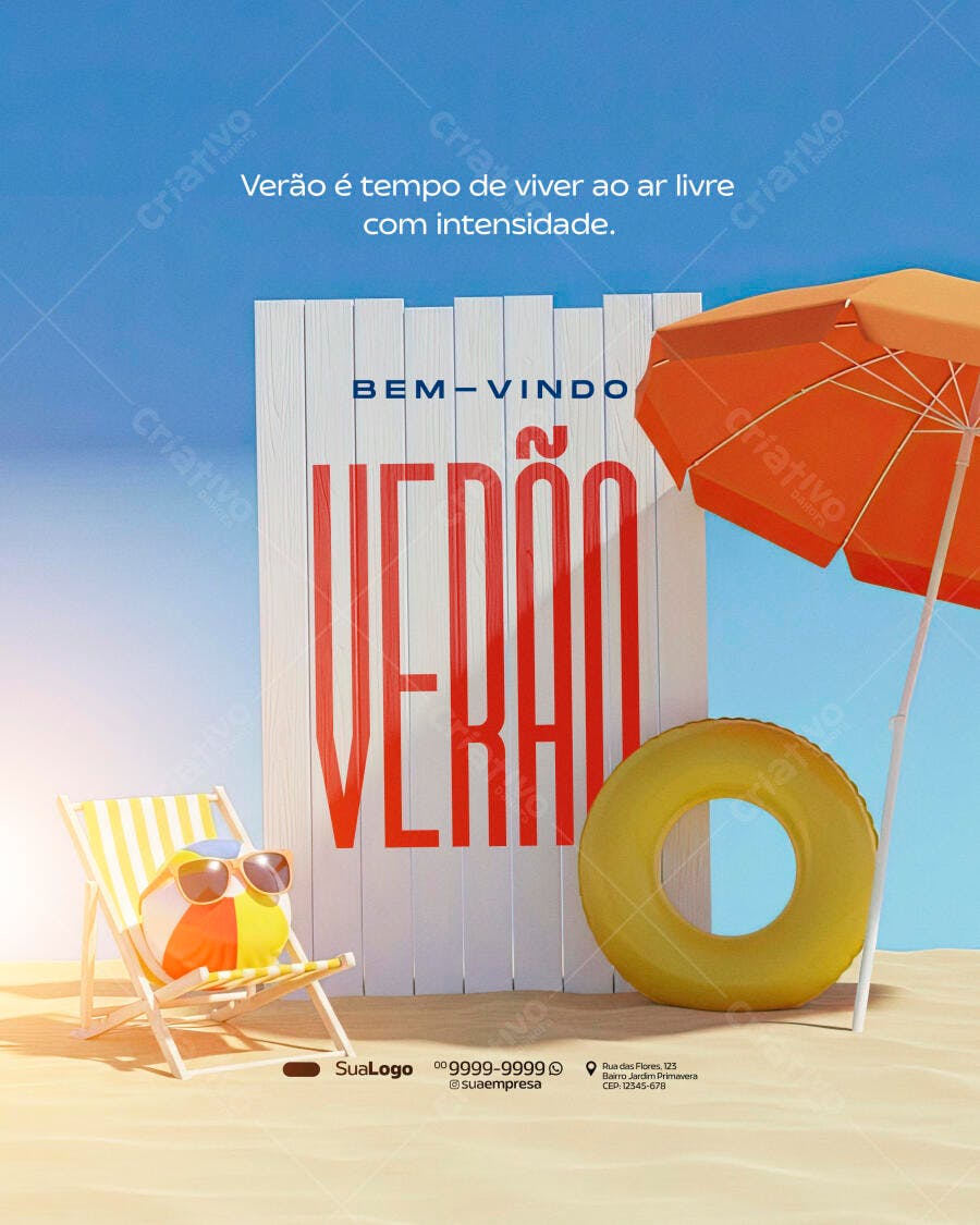 Post para Redes Sociais Bem-Vindo Verão Praia PSD Editável