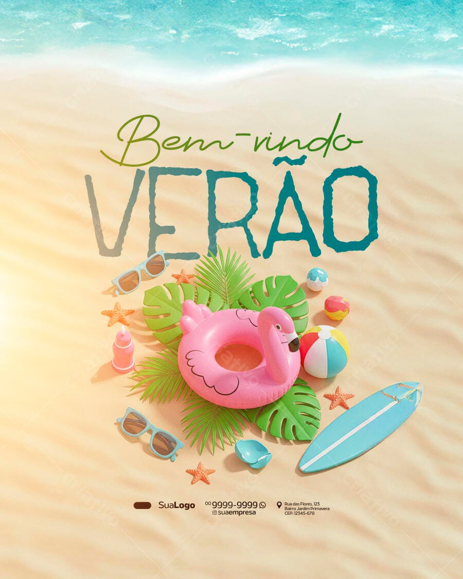 Post para Redes Sociais Bem-vindo Verão PSD Editável