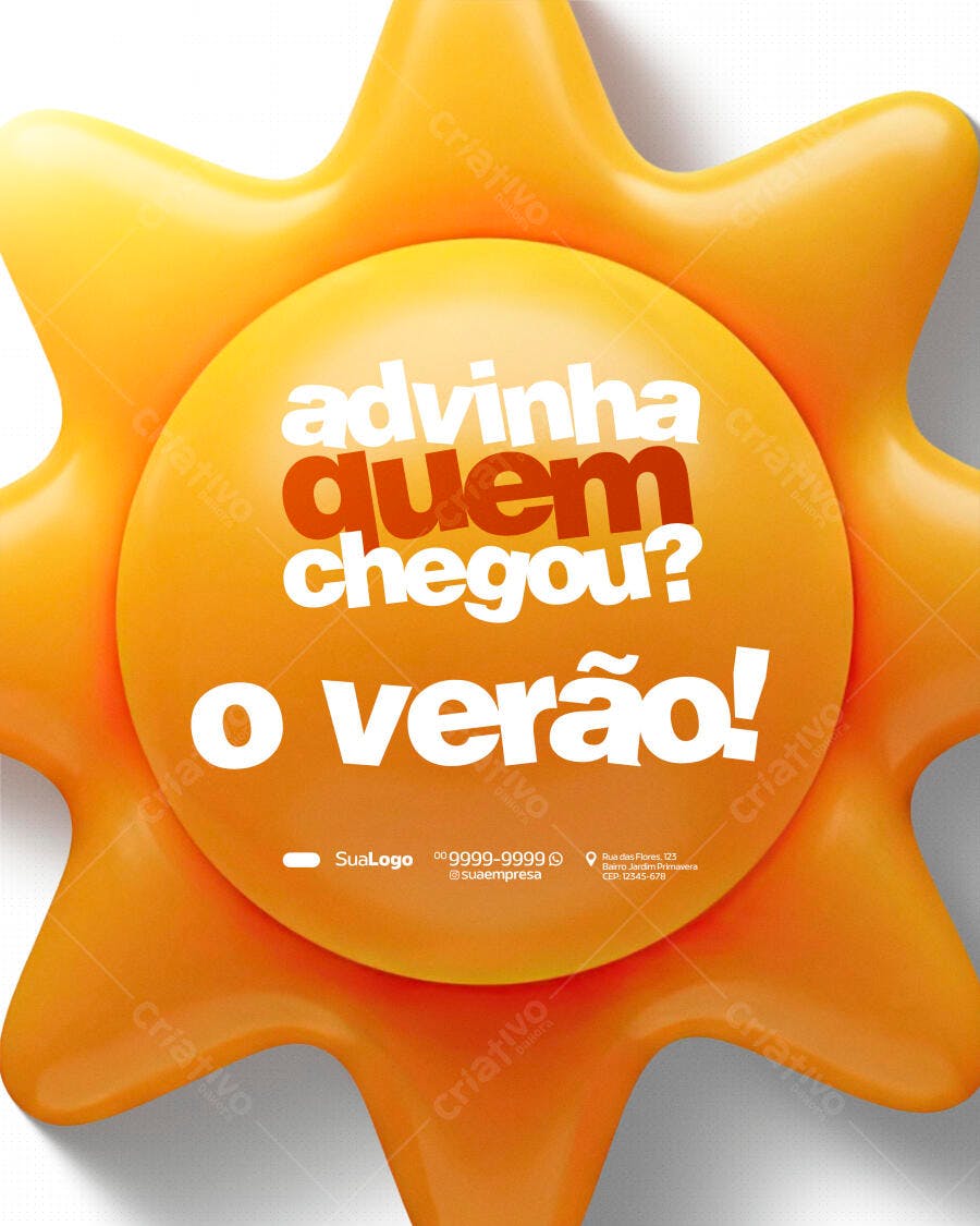 Flyer Digital Abertura Verão Sol 3D Laranja PSD Editável