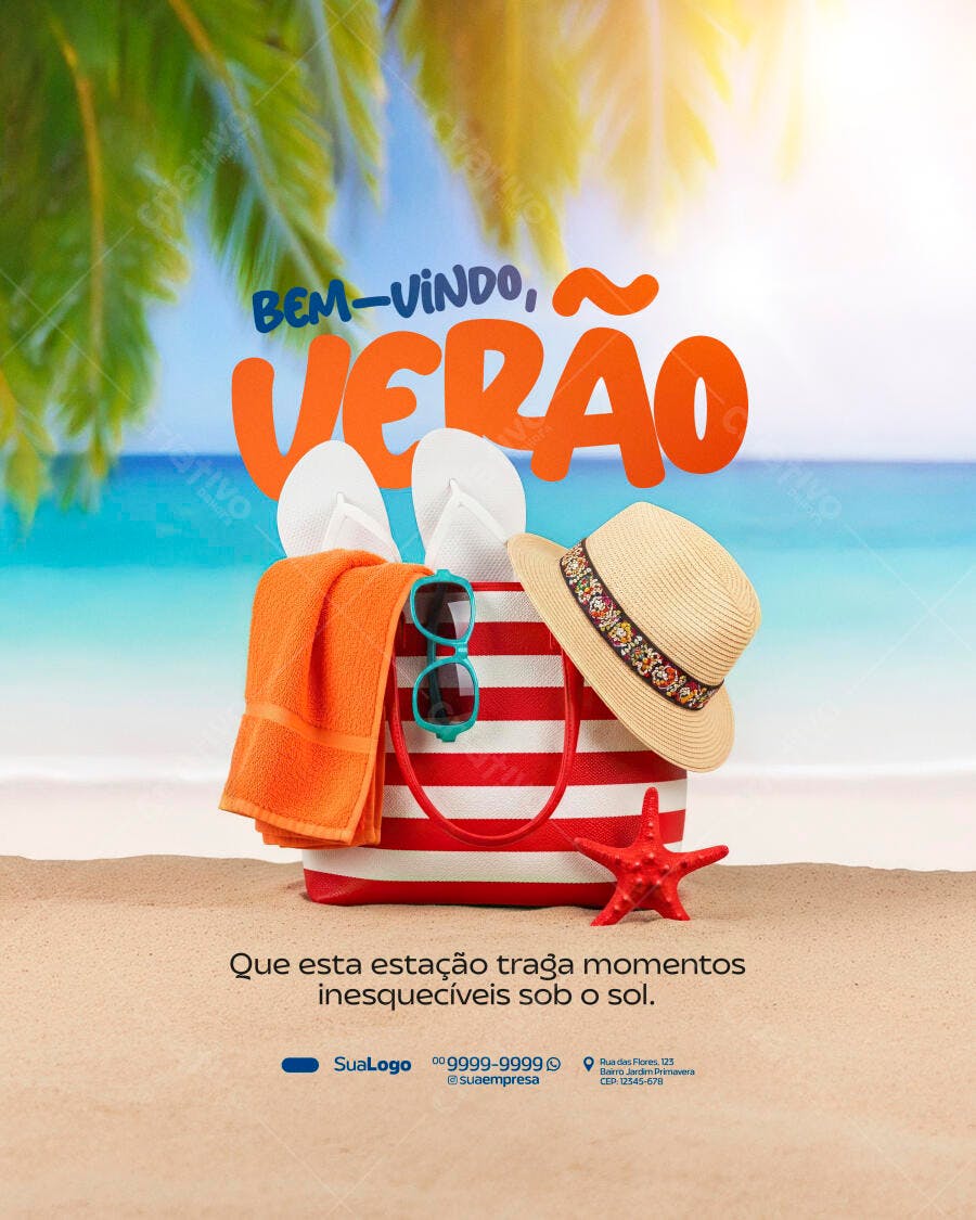 Flyer Boas-Vindas Verão Praia PSD Editável