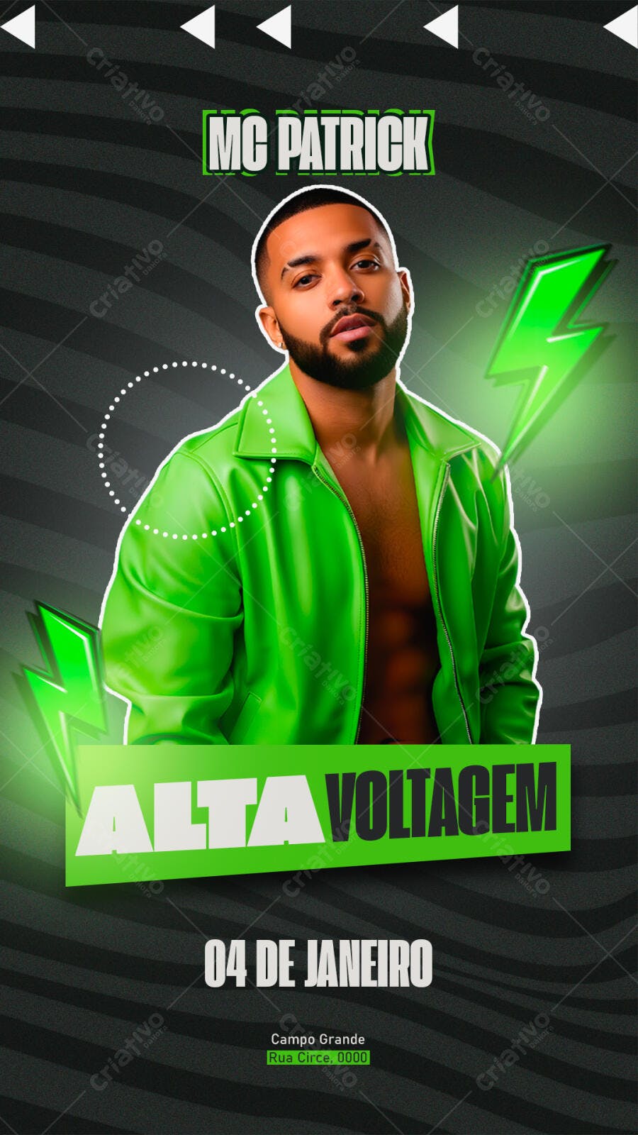 Flyer para Show MC Patrick Artista Negro Verde Neon PSD Editável