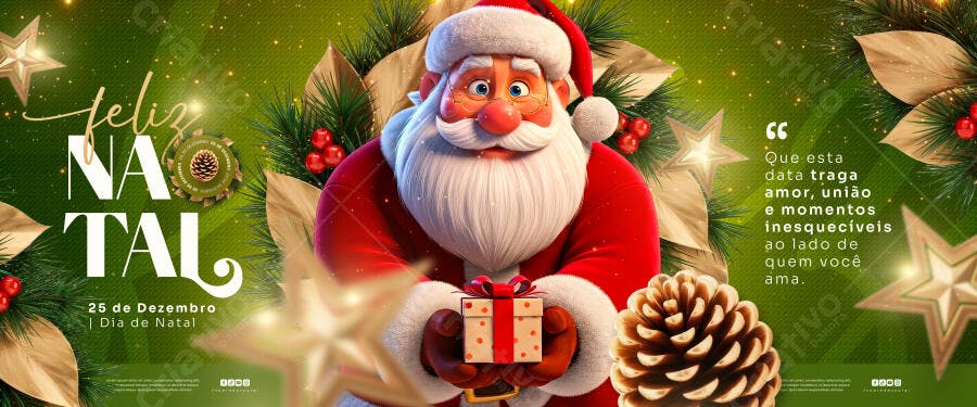 Banner de Natal Papai Noel Presente Verde Feliz Natal PSD Editável