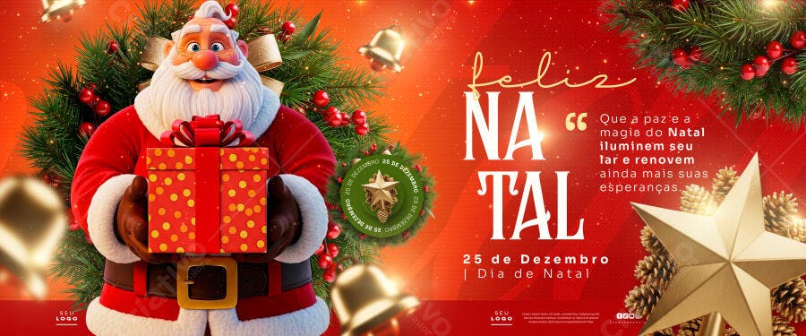 Flyer Feliz Natal Papai Noel Presente PSD Editável