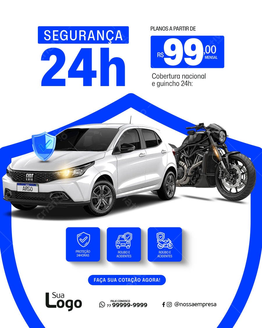 Flyer Segurança Veicular 24h Carro e Moto PSD Editável