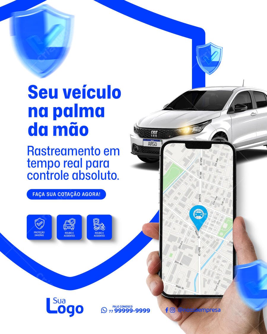 Flyer Digital para Rastreamento Veicular e Seguro de Carro Psd Editável