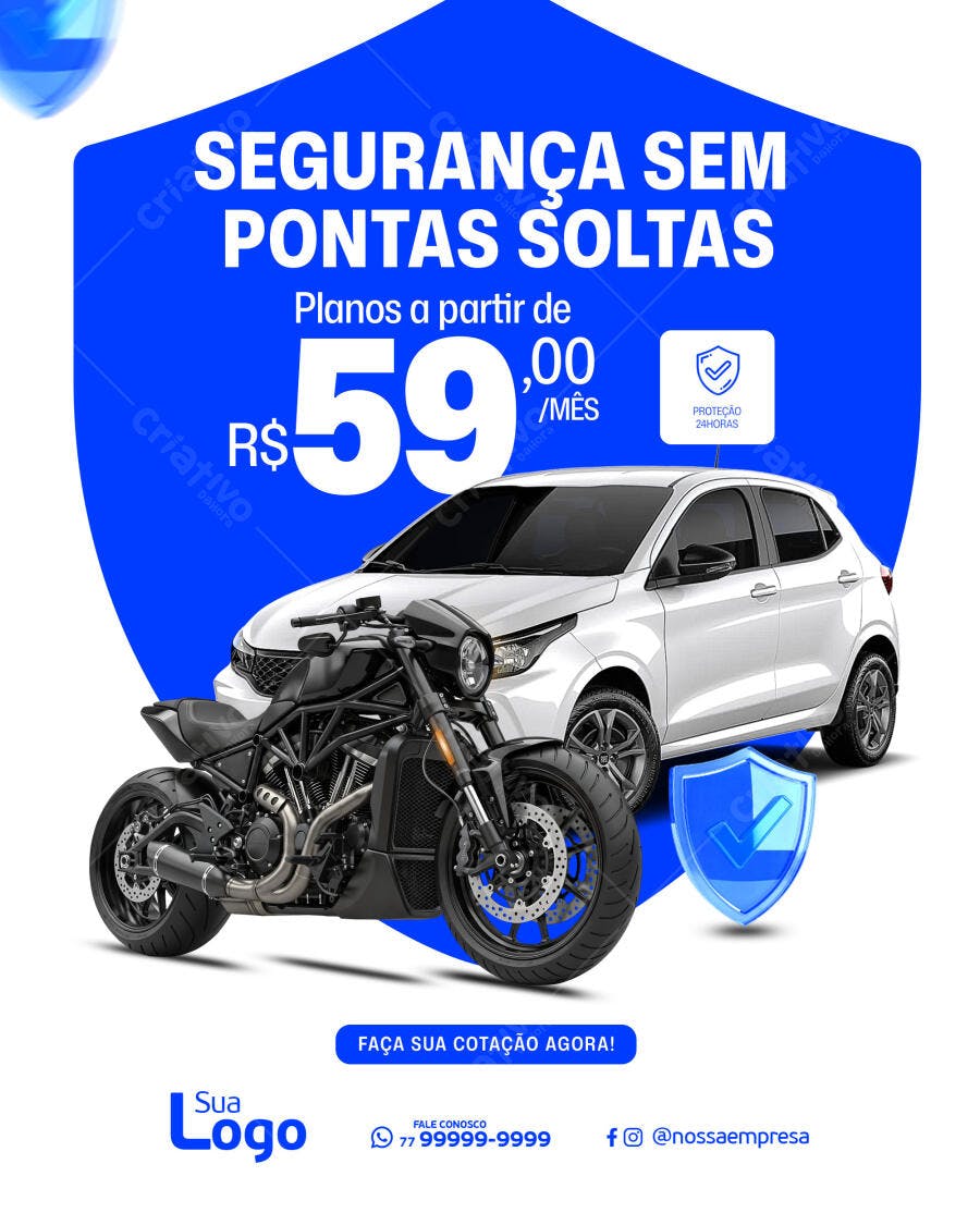 Flyer Segurança Veicular Carro Branco Moto Preta R$59 PSD Editável