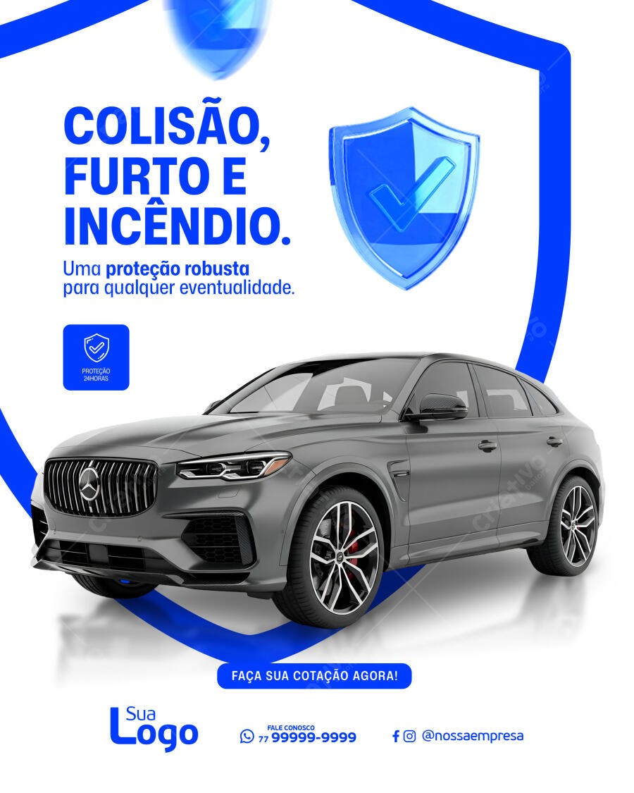 Post para Redes Sociais Seguro Colisão Furto Incêndio PSD Editável
