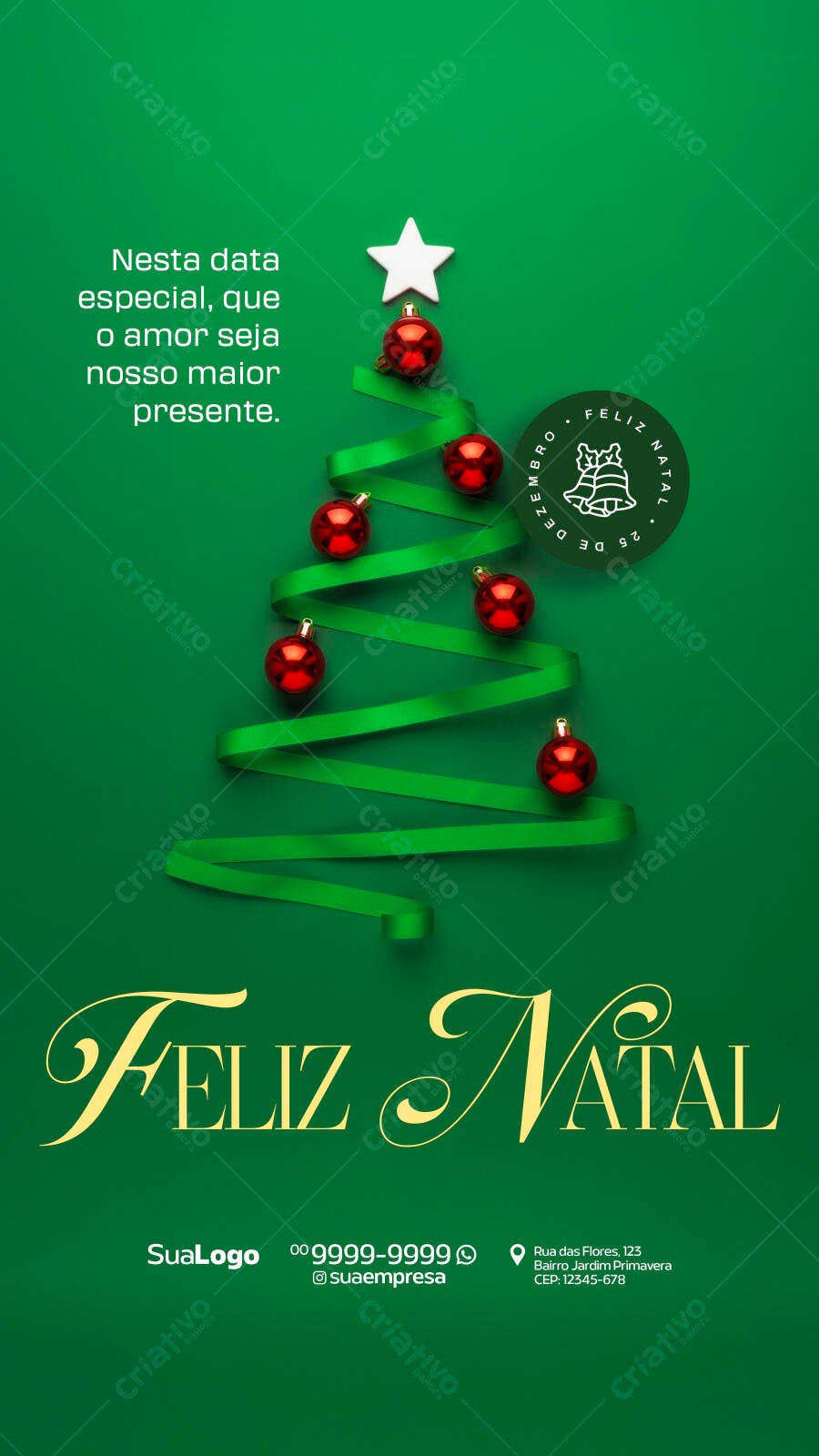Post para Natal Árvore Fita Verde Bolinhas Vermelhas PSD Editável