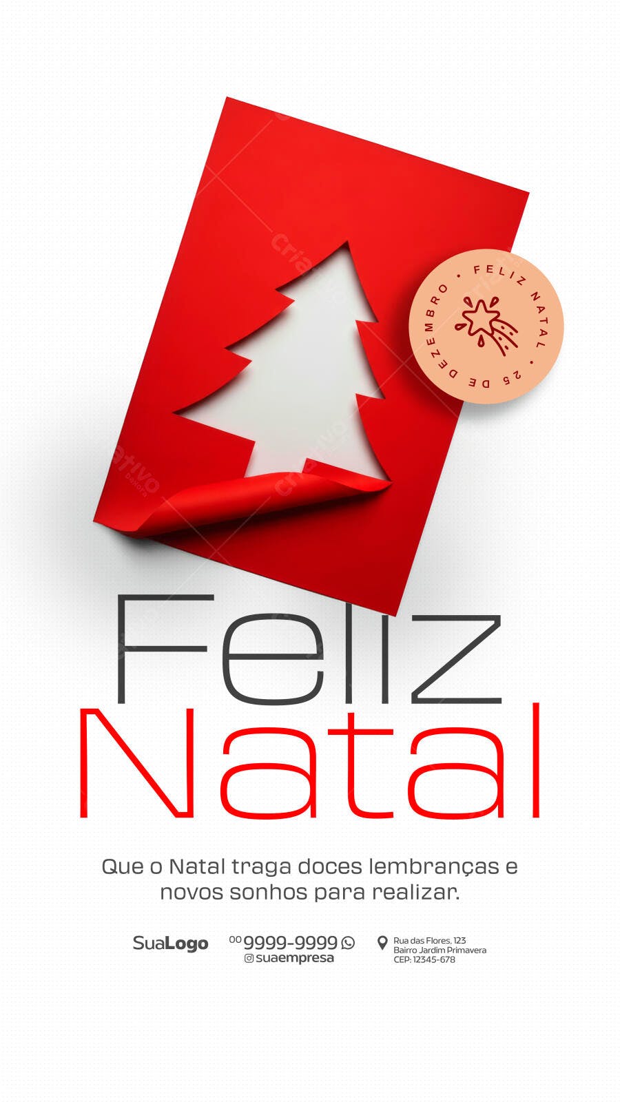 Flyer Feliz Natal com Árvore Vermelha PSD Editável