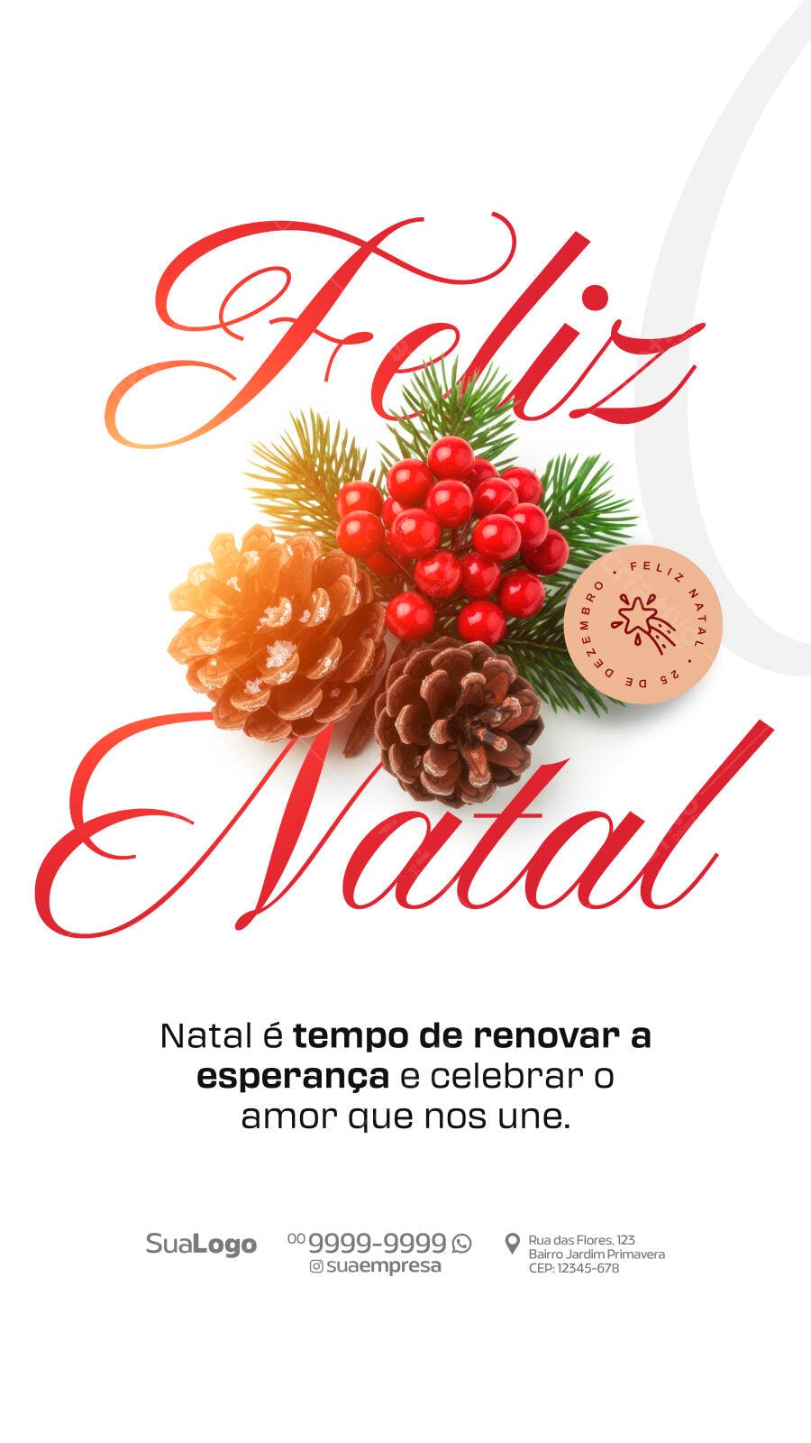 Flyer Feliz Natal com Pinhas Bagas Vermelhas PSD Editável
