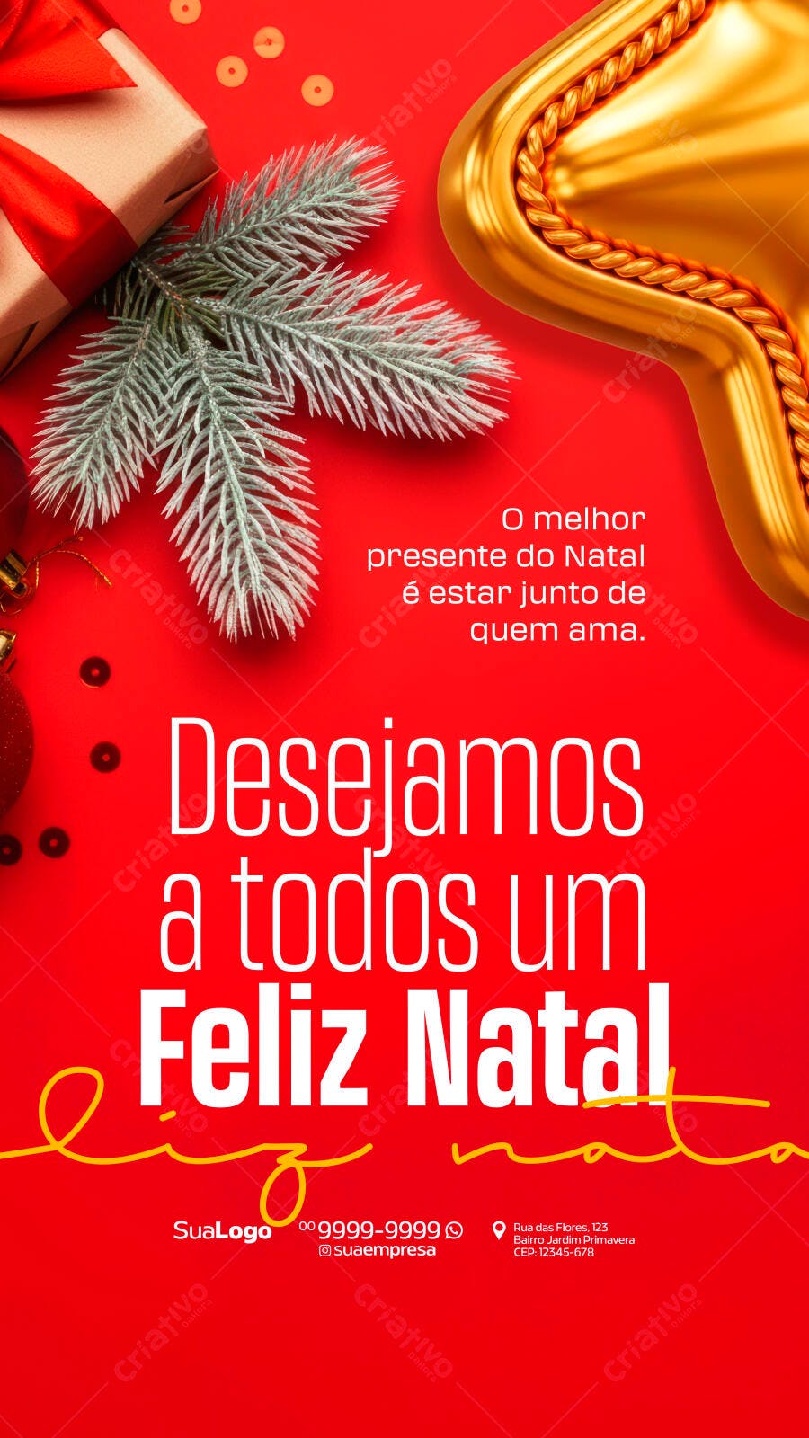 Post Natalino Vermelho e Dourado para Feliz Natal PSD Editável