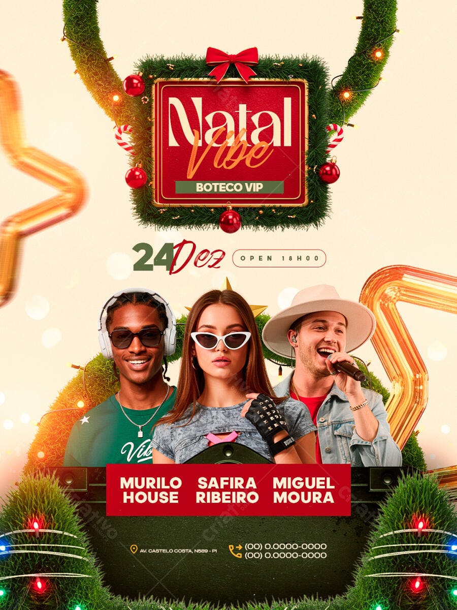 Flyer Festa Natal Vibe Boteco VIP com DJs PSD Editável