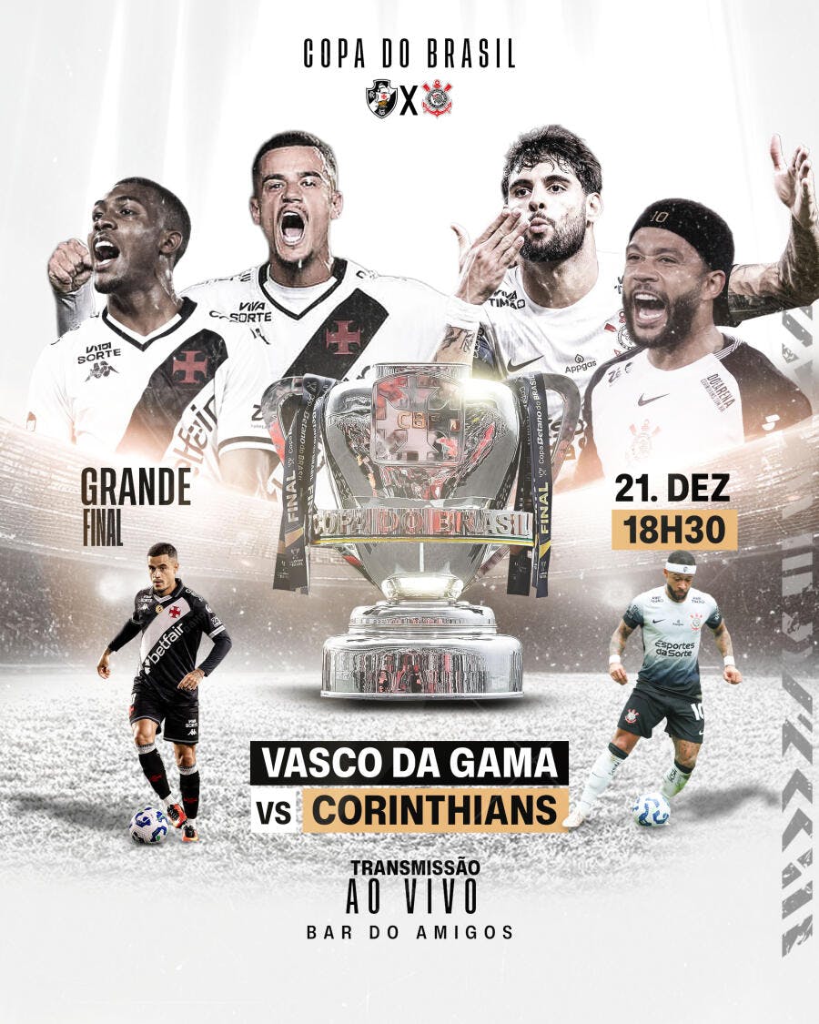Flyer Futebol Copa do Brasil Grande Final Vasco Corinthians Troféu Bar Amigos PSD Editável