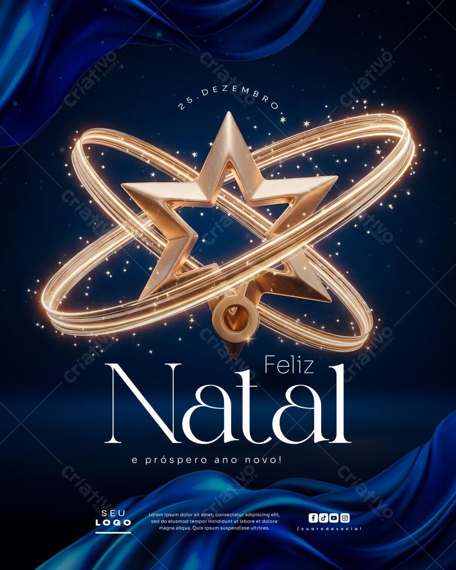 Flyer Feliz Natal Dourado e Azul Estrela PSD Editável