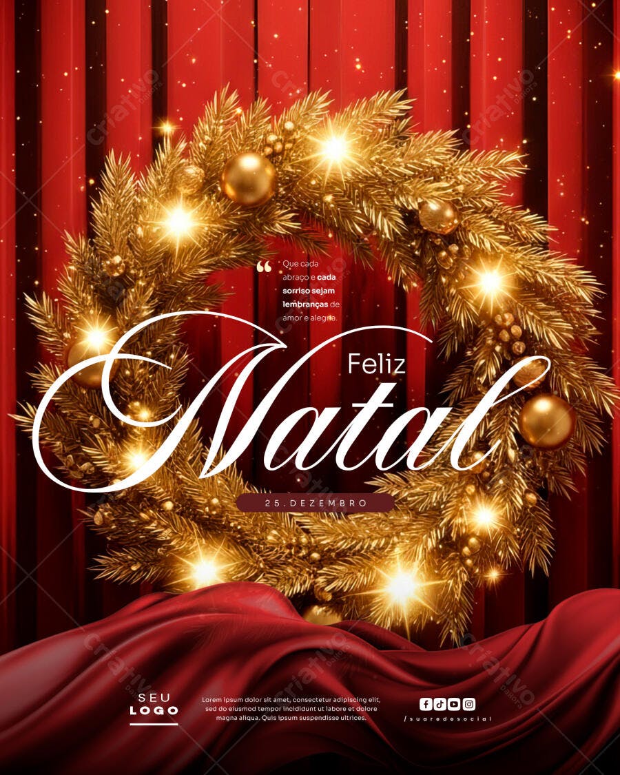Flyer de Natal 25 de Dezembro com Guirlanda Dourada PSD Editável