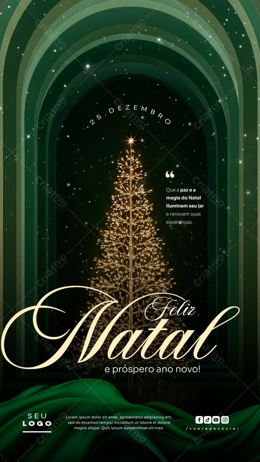 Flyer Natal 25 de Dezembro Verde Esmeralda PSD Editável