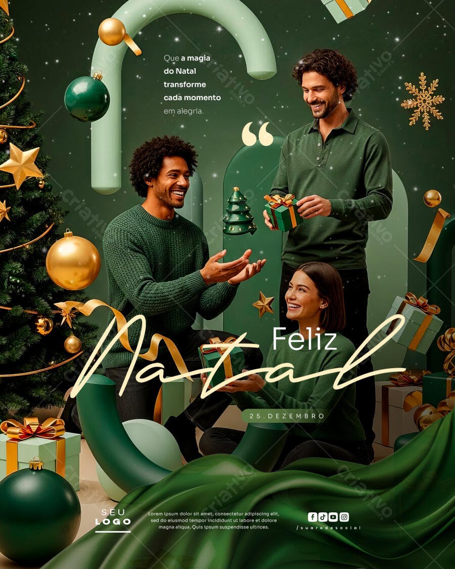 Flyer para Magia do Natal com Família e Presentes PSD Editável