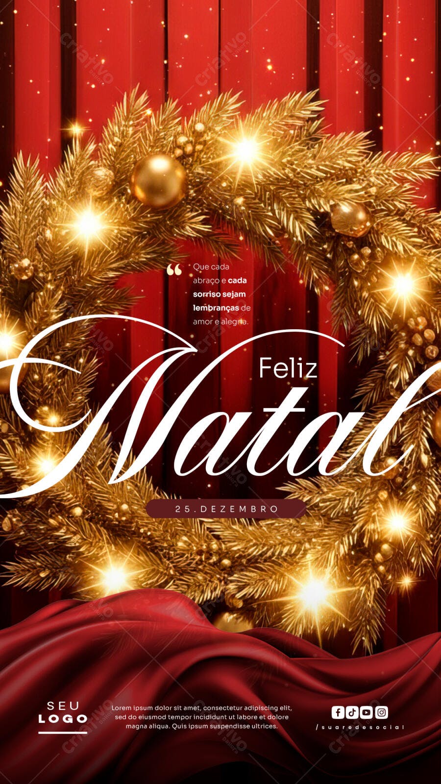 Story para Feliz Natal com Guirlanda Dourada PSD Editável