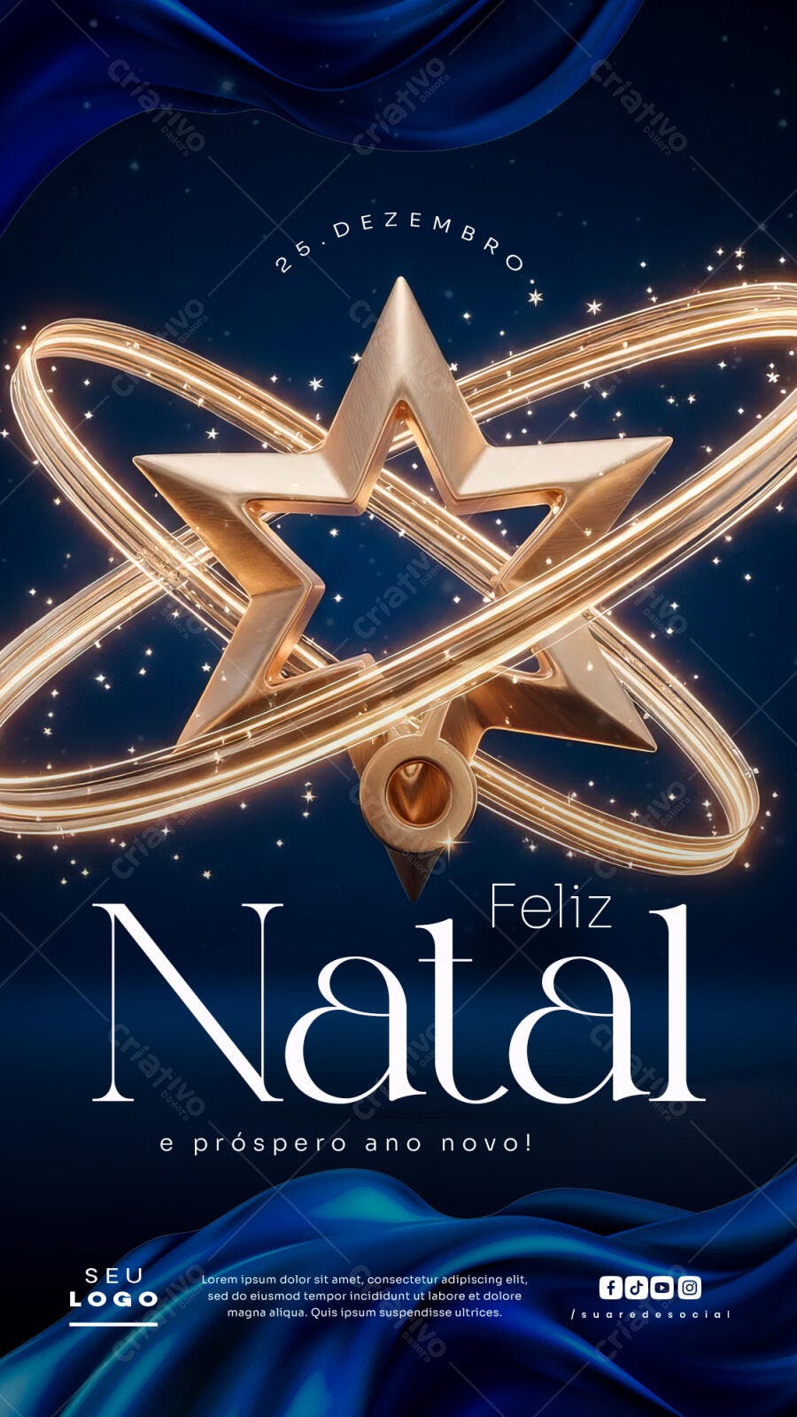 Post Redes Sociais Feliz Natal e Próspero Ano Novo PSD Editável