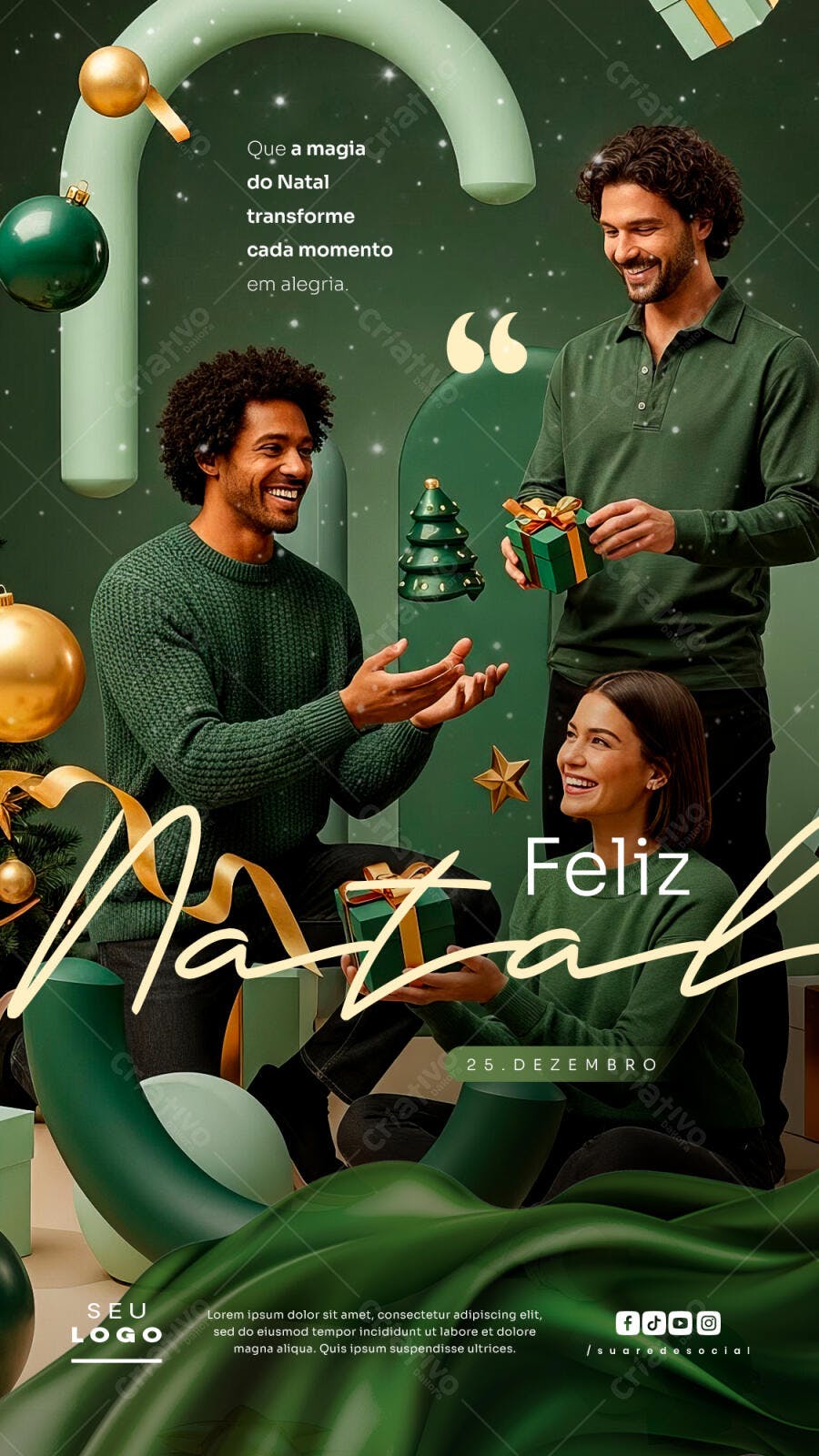 Post para Redes Sociais Natal Feliz 25 de Dezembro PSD Editável