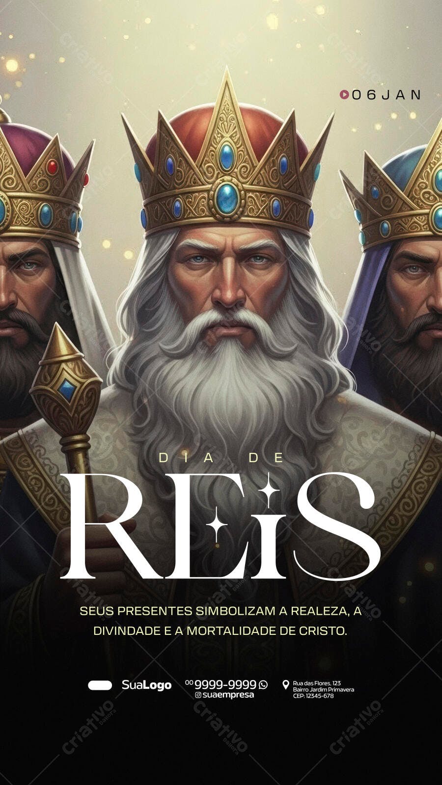 Flyer para Dia de Reis Três Reis Magos PSD Editável