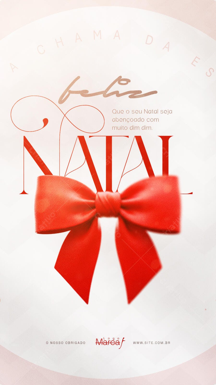 Flyer de Natal Agradecimento com Laço Vermelho PSD Editável