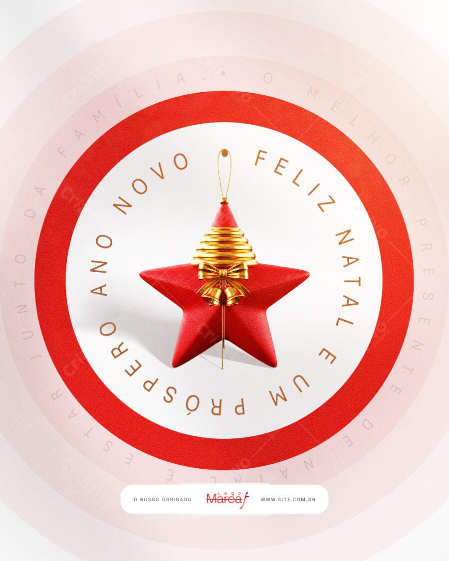 Cartão de Boas Festas para Feliz Natal e Ano Novo PSD Editável
