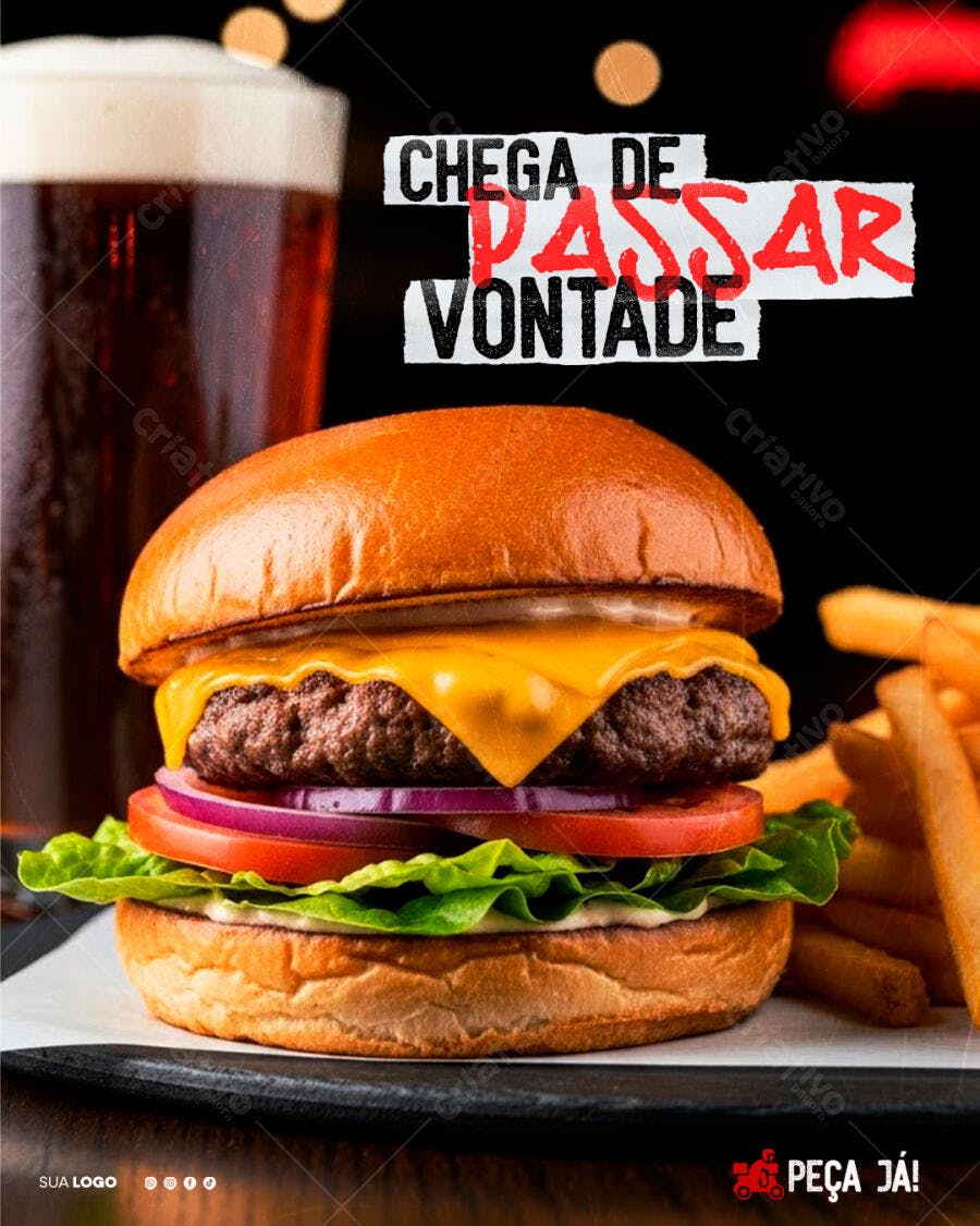 Flyer Lanche Hambúrguer com Cerveja PSD Editável