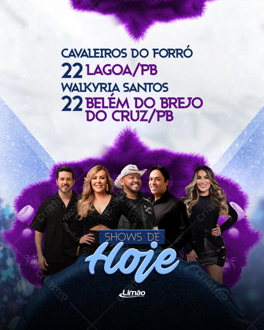 Flyer Shows de Hoje com Cavalheiros do Forró e Walkyria PSD Editável