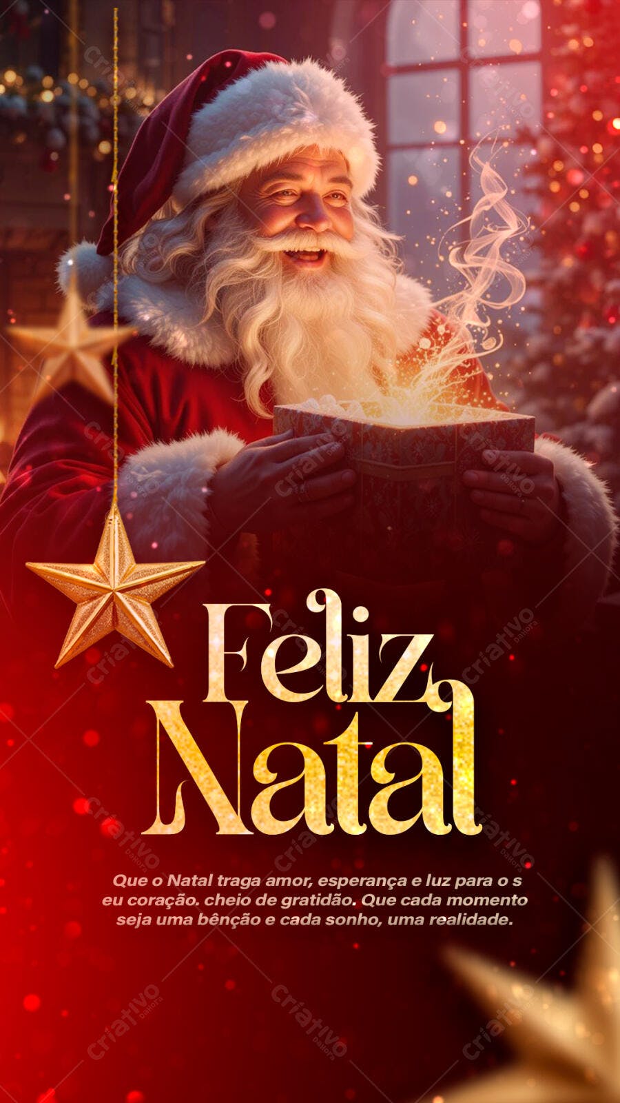 Flyer Feliz Natal com Papai Noel e Presente PSD Editável