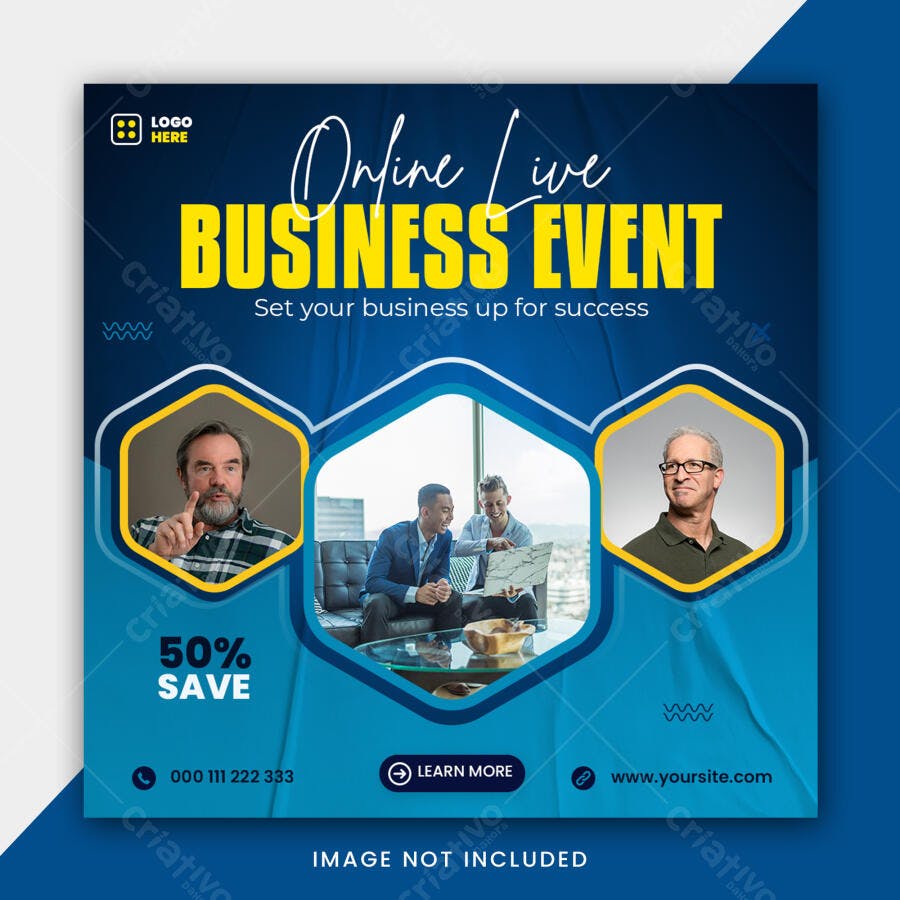 Flyer para Evento de Negócios Online Azul e Amarelo PSD Editável