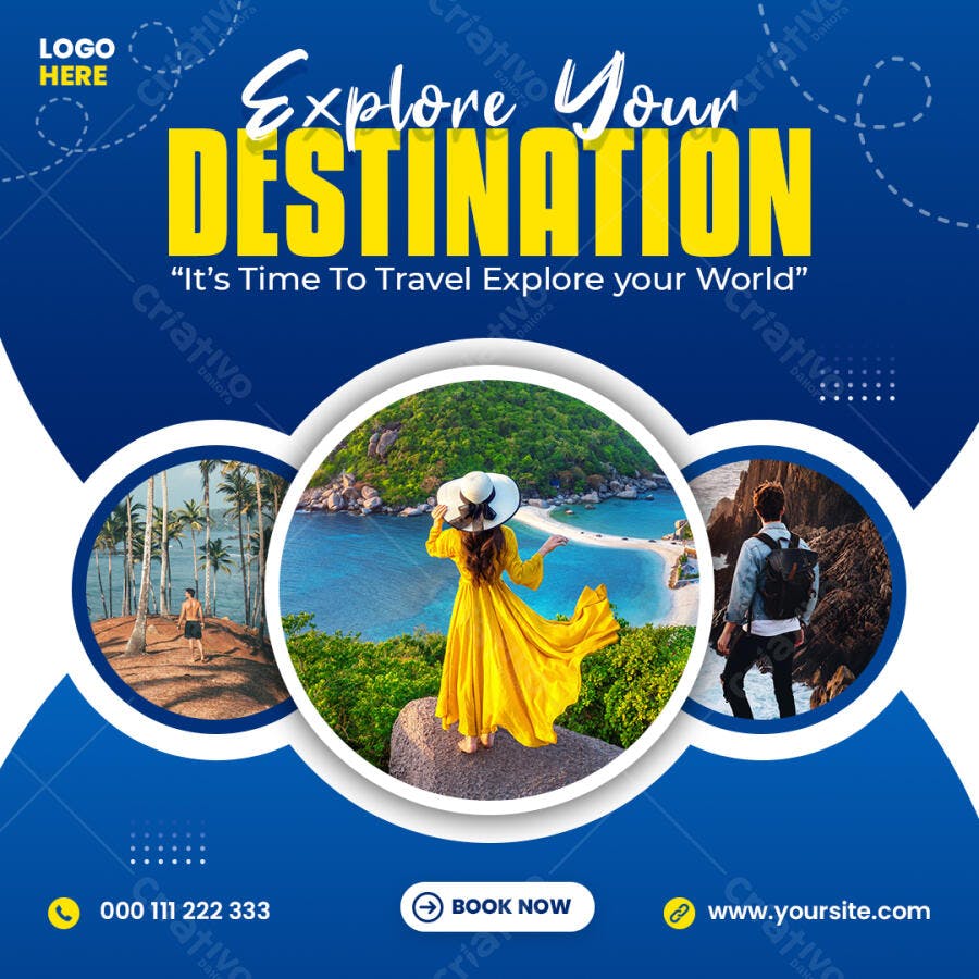 Flyer de Viagem Explore Sua Destinação PSD Editável