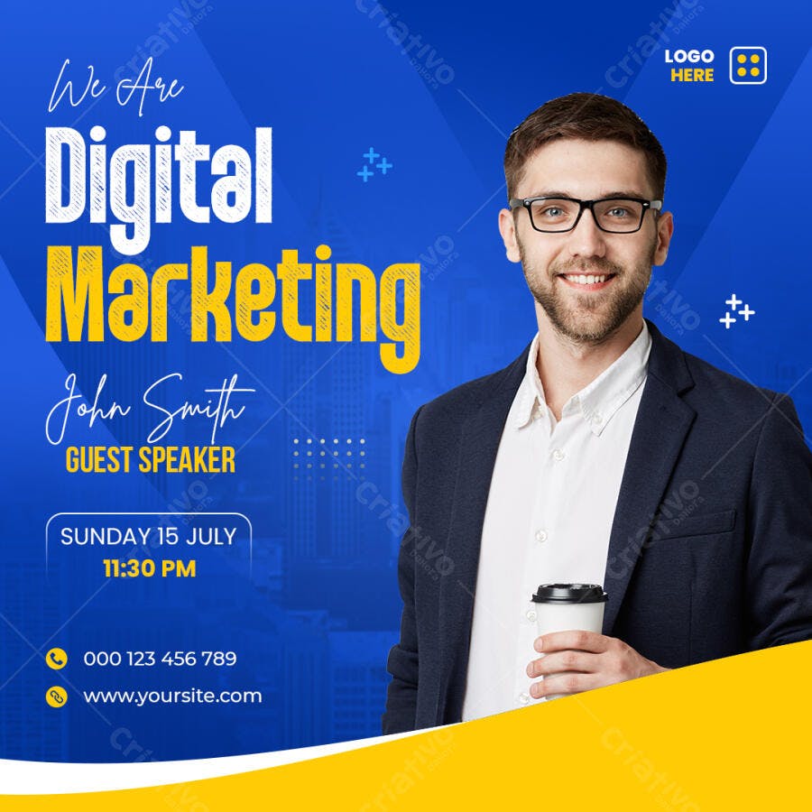 Flyer para Evento de Marketing Digital com Palestrante PSD Editável
