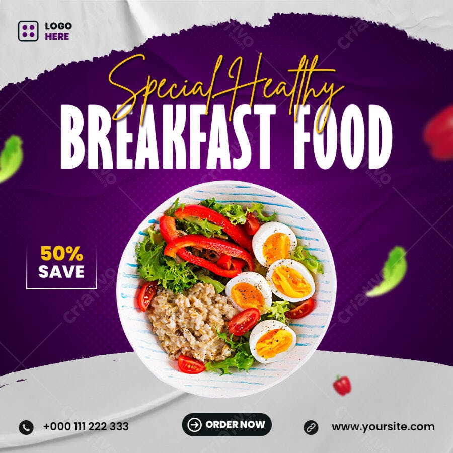 Flyer para Café da Manhã Saudável 50% Off Psd Editável