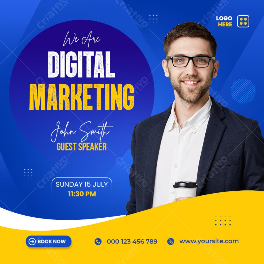 Flyer para Evento Marketing Digital John Smith PSD Editável