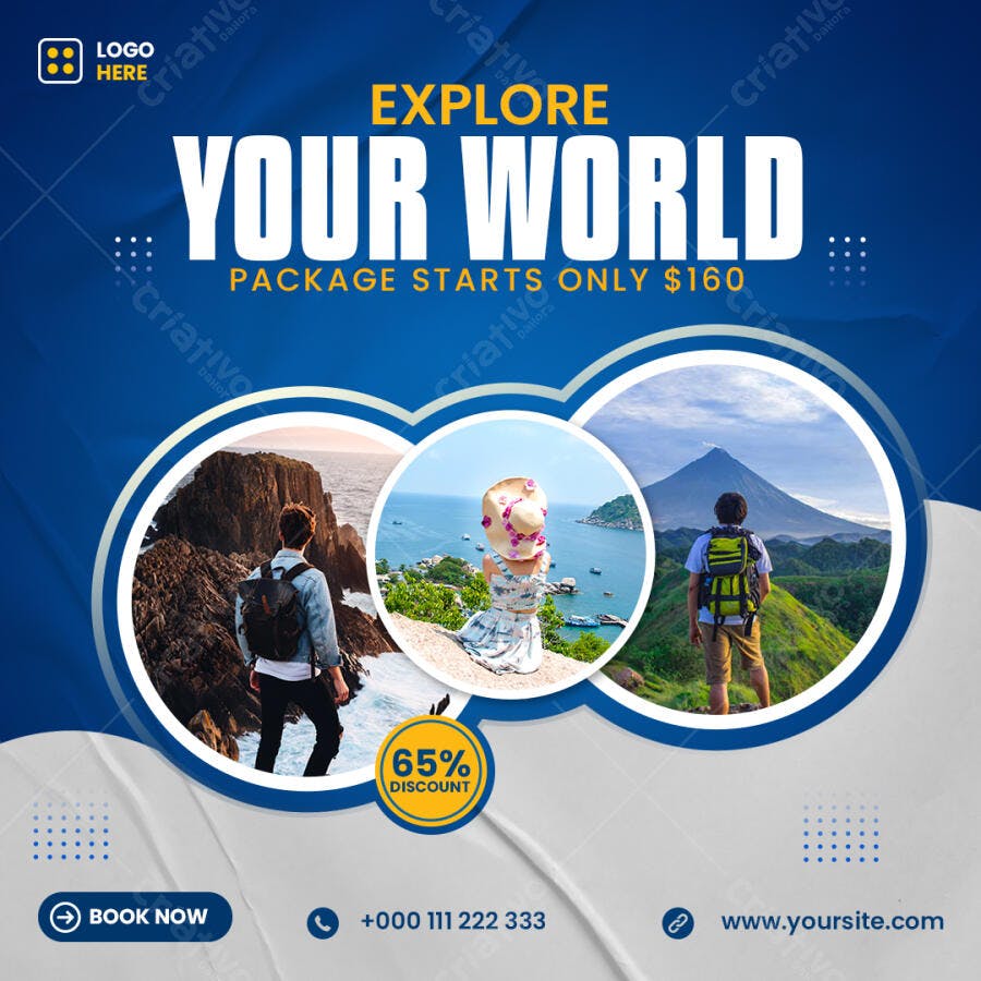 Flyer para Agência de Viagens Explore Seu Mundo PSD Editável