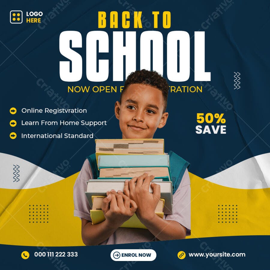 Flyer Volta às Aulas Matrículas Abertas Menino Feliz PSD Editável