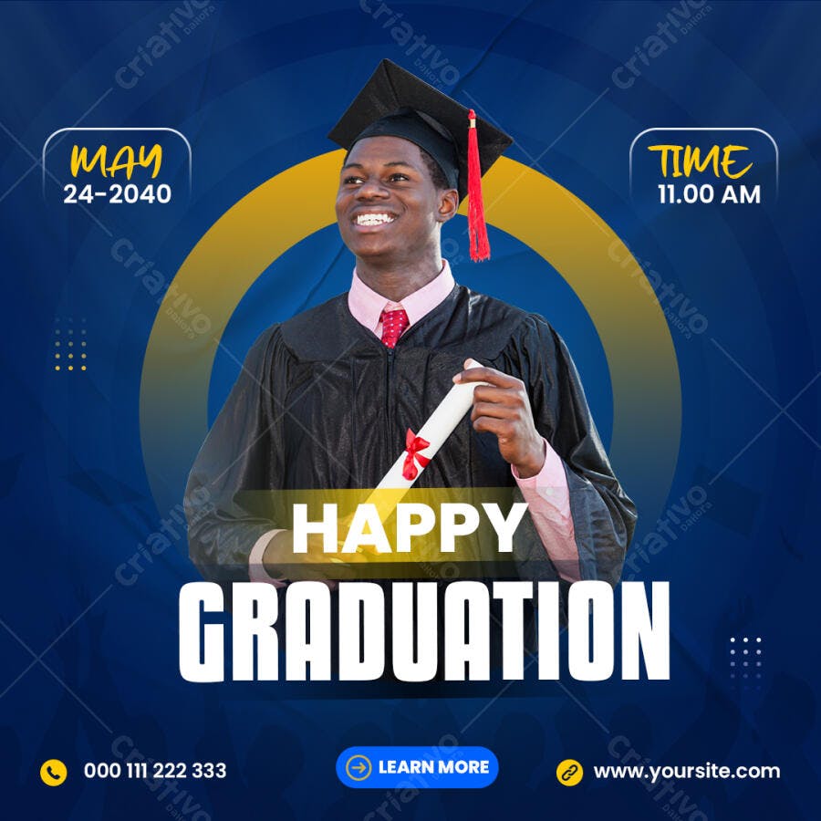 Flyer para Formatura Jovem Negro Sorrindo com Diploma PSD Editável