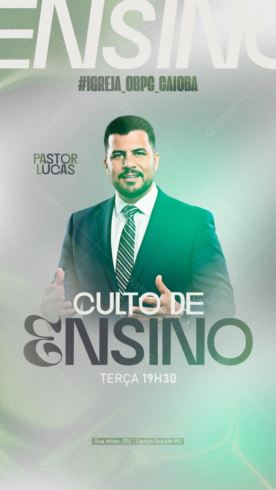 Flyer para Culto de Ensino Pastor Lucas Igreja OBPC Caiobá PSD Editável